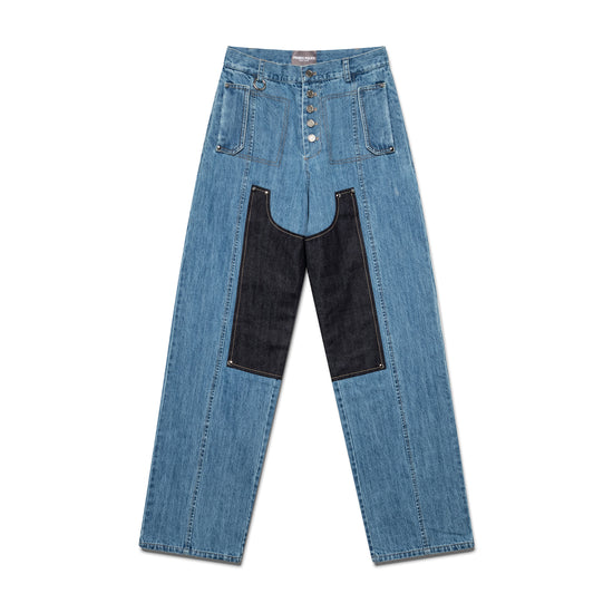 Washed Panel Jeans - Blue