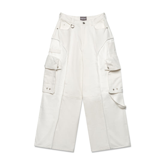 Mesh Combo Cargo Baggie Jeans - White