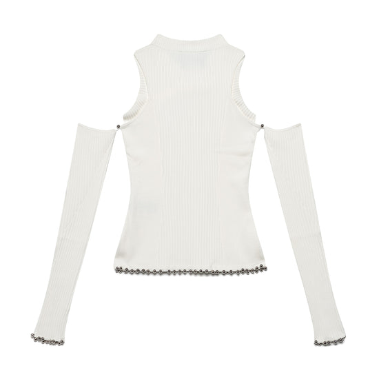 Twist Knit Top w/ Glove Sleeves - White