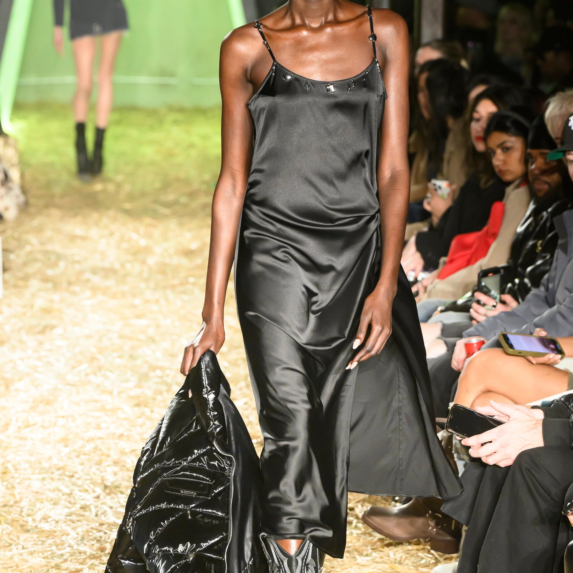 K-Wave Silver Charm Slip Dress - BLACK